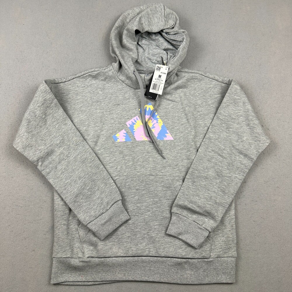 Adidas Hoodie Women Medium Gray Multi Sport Fleece Pullover Sweatshirt Trefoil M